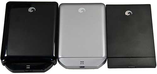 From left to right: 1.5TB GoFlex, 500GB GoFlex Portable, Slim 320GB.